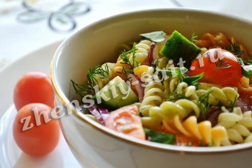 диетический овощной салат с макаронами
